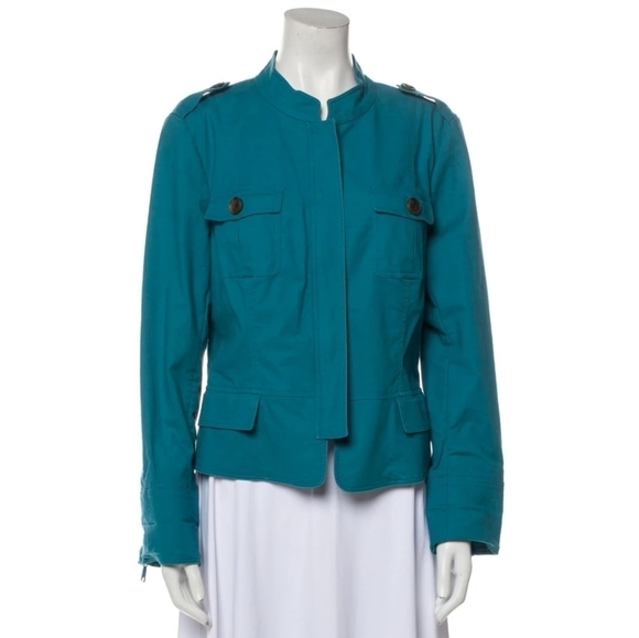 Lafayette 148 blue jacket, military style, spring fall jacket, women's size 12 - Picture 2 of 15